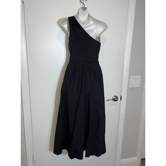 A.L.C. Black Athelia One Shoulder Wide Leg Jumpsuit 100% Cotton Women's Size 00 - Picture 6 of 11